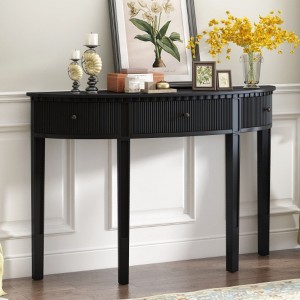Distinctive Features of Pine Veneer Console Table with Vertical Stripe Drawer Fronts and Four Legs - 1 of 4