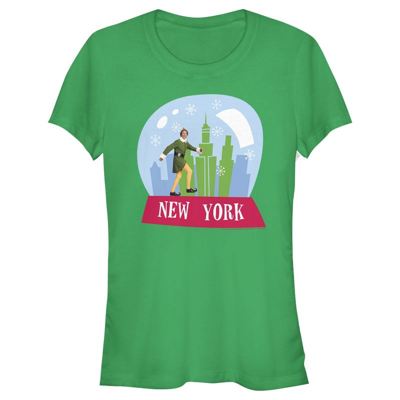 Juniors Womens Elf New York Snow Globe T-Shirt, 1 of 4