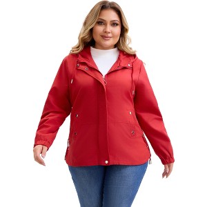 Women's Plus Size Windbreaker Zip Up Buttons Waterproof Hooded Casual Trench Coats with Pockets - Agnes Orinda - 1 of 4