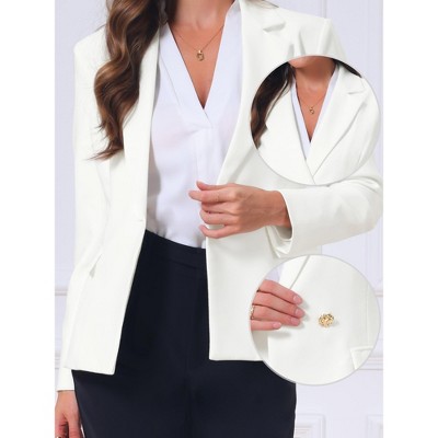 INSPIRE CHIC Women's Work Long Sleeve Lapel Single Button Business Casual Suit Jacket with Pockets Medium White — фото 2