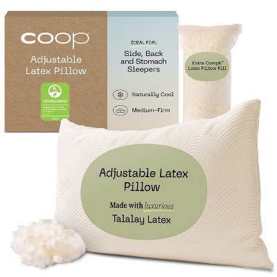Coop Home Goods Adjustable Latex Pillow, with Talalay Latex & Microfiber Fill, Eco-Friendly, Medium Firm Pillow for Back, Stomach or Side Sleepers