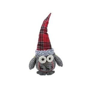 Northlight Plush Owl with Plaid Hat Christmas Figure - 16.75" - Red and Gray - 1 of 1