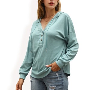 Anna-Kaci Women's Hoodie with Button Detail and Adjustable Drawstring for Everyday Looks - 1 of 4