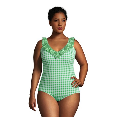 Lands' End Draper James X Lands' End Women's Plus Size Chlorine Resistant  Ruffle V-neck One Piece Swimsuit - 26w - Pale Green/cool Mint Gingham :  Target