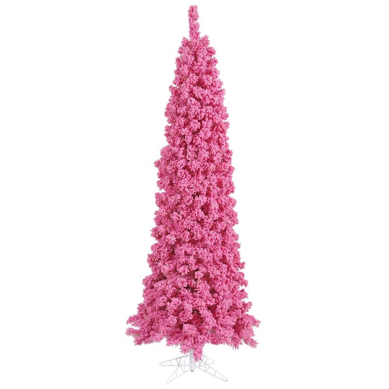 Vickerman Flocked Pink Pencil Fir Artificial Christmas Tree, 1 of 5