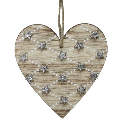 Northlight 4" Brown and Silver Wooden Heart Shaped Christmas Ornament