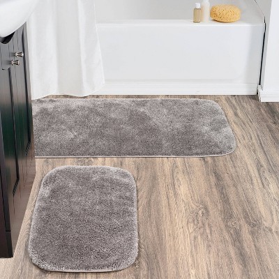 Gray Nylon Traditional Washable Bathroom Rug Set