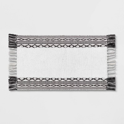 20"x32" Striped Fringe Bath Rug Black/White - Threshold™