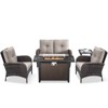Buenhomino 5-Piece Patio Furniture Set with Fire Pit Table Wicker Outdoor Patio Chairs High Back Glider Loveseat Conversation Set - 2 of 4