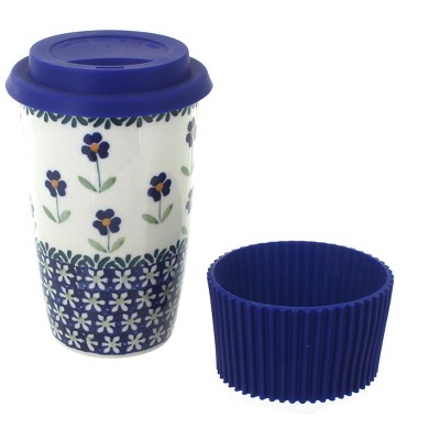 Blue Rose Polish Pottery Blue Daisy Travel Coffee Mug