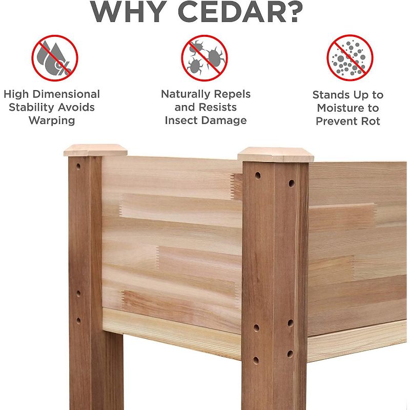Jumbl Cedar Wood Raised Garden Bed & Herb Planter Box, 34" x 18" x 30", 5 of 6