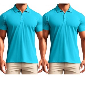 INSPIRE CHIC Men's Short Sleeves Lightweight Regular Fit Casual Business Work Solid Polo Shirts 2 Packs - 1 of 4