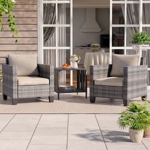 Sonkuki 3-Piece Patio Sofa Set Wicker Furniture Set Brown/Gray Rattan with Side Table - 1 of 4