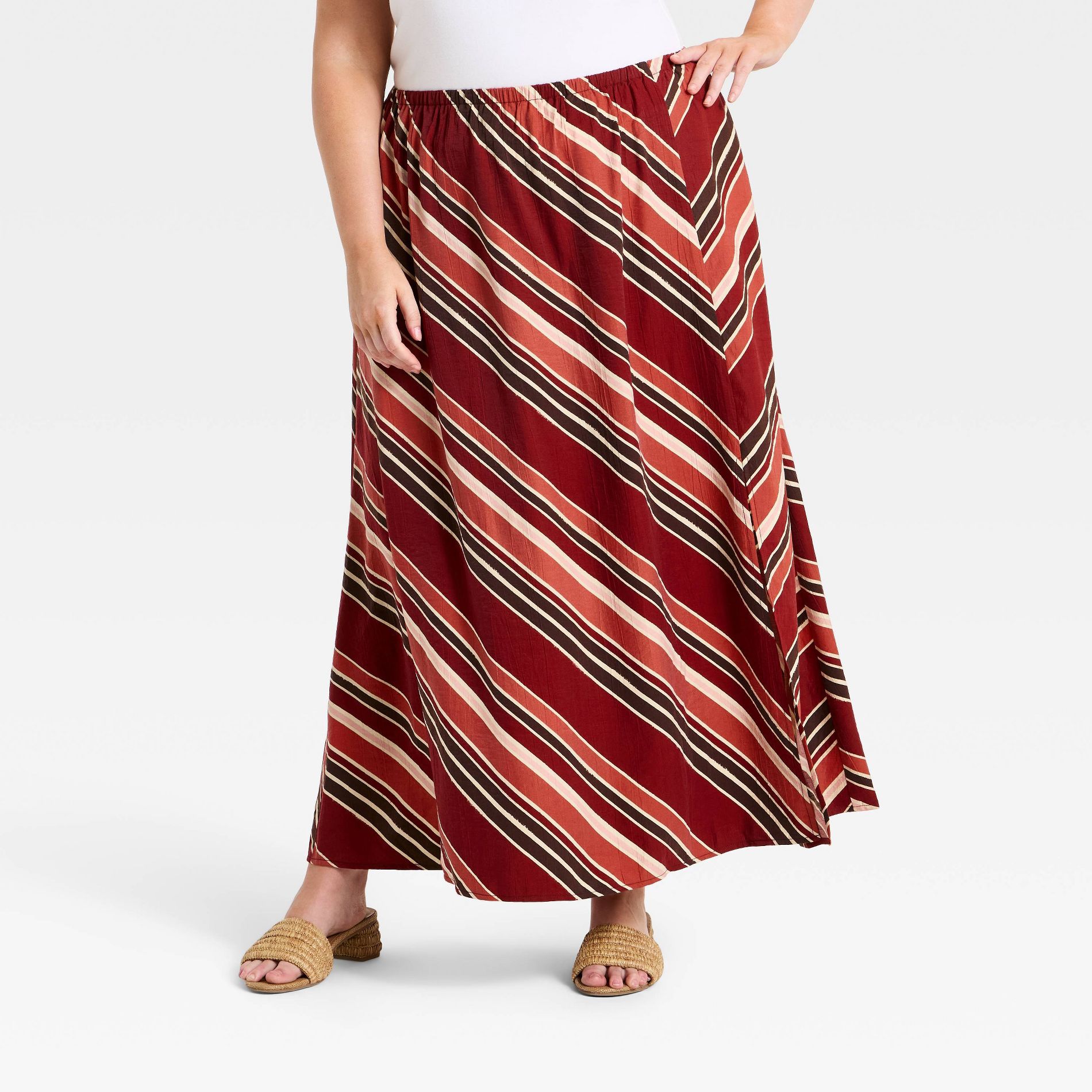 Women's Full Maxi Skirt - Ava & Viv™ Rust Striped