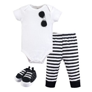 Little Treasure Baby Boy Cotton Bodysuit, Pant and Shoe 3pc Set, Sunglasses - 1 of 1
