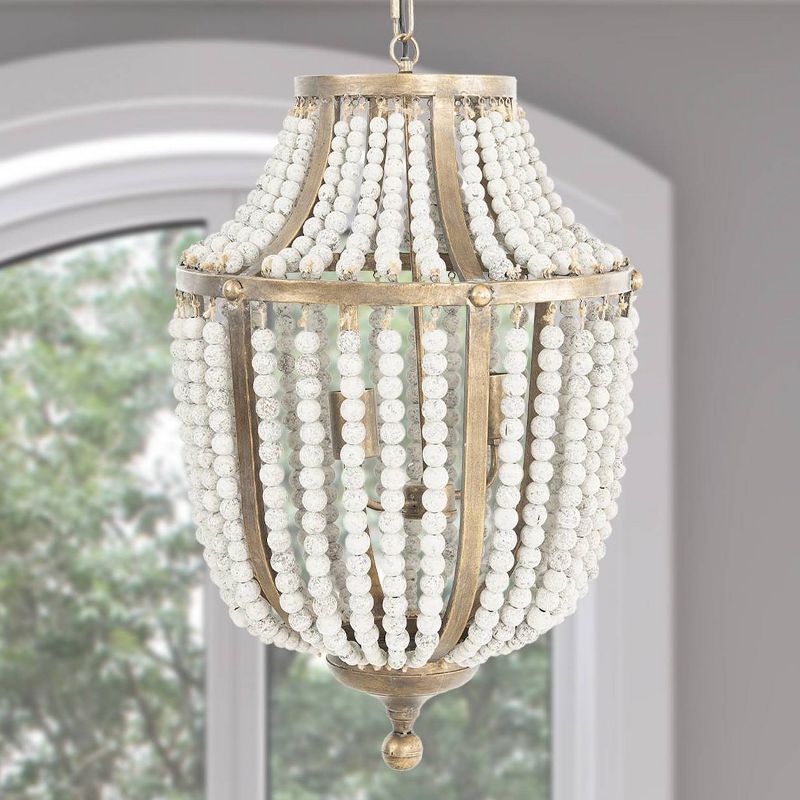 Storied Home Metal and Draped Wood Bead Chandelier Distressed White, 3 of 11