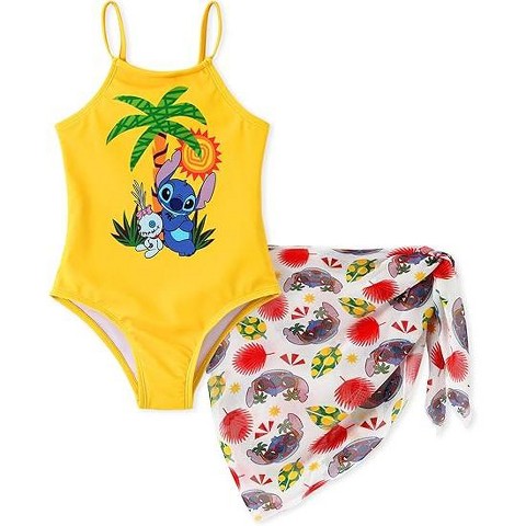 Stitch Disney Stitch Kids Girls UPF 50+ Sport Summer Swimwear Sets Tankini Stitch Yellow 3T-4T