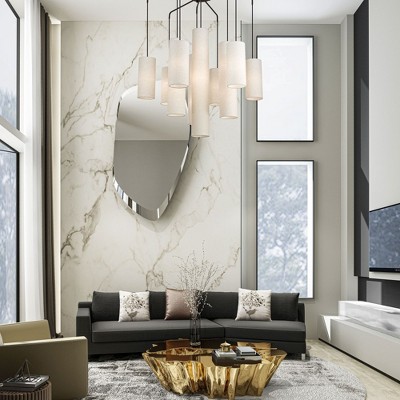 Bronze 15-Light Chandelier with Off-White Fabric Shades