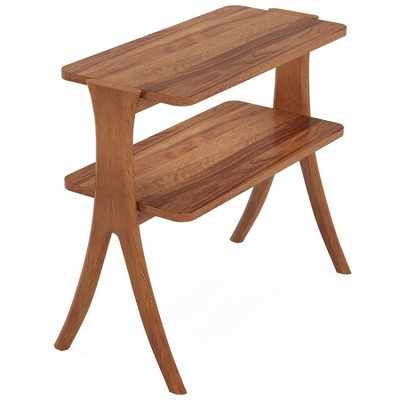 Lirago Cherry Wood End Table 2-Tier Storage Shelf Engineered Wood 11.8x25.2x26.4 Farmhouse Side Table