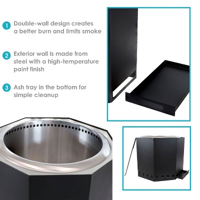 Sunnydaze Black Stainless Steel Smokeless Wood-Burning Fire Pit