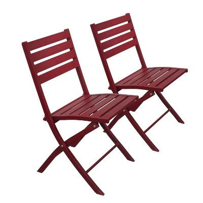 18.39'' Red Outdoor Folding Chair Set of 2 All Weather Aluminum Patio Chairs