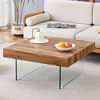 XIYUYEU Square Wooden Coffee Table with Tempered Glass Legs,Density Board Sticker Center Table for Living Room - 2 of 4