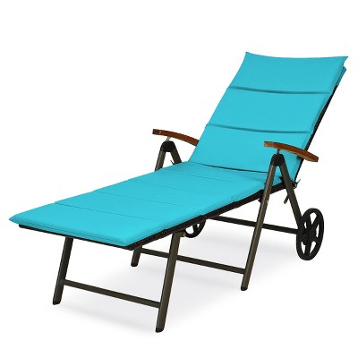Tangkula Outdoor Rattan Wicker Lounge Chair Folding Patio Chaise w/ Wheels & Cushion