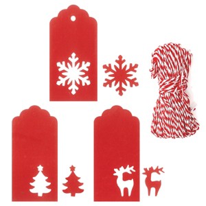 Wrapables Christmas Holiday Gift Tags/Kraft Hang Tags with Laser Cut Design for Gift-Wrapping, DIY, Arts & Crafts (100pcs), Red Scalloped - 1 of 4