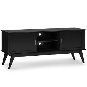 60" Solid Rubberwood Hardwood Low Mid Century Modern TV Media Stand with Handcrafted Finish, Cord Management, and Adjustable Shelves for Living Room - 1 of 4