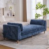 JUJABU 83.1" Modern Chenille Upholstered End of Bed Bench with Armrests and Bolster Pillows – Rubberwood Legs, Blue - 3 of 4