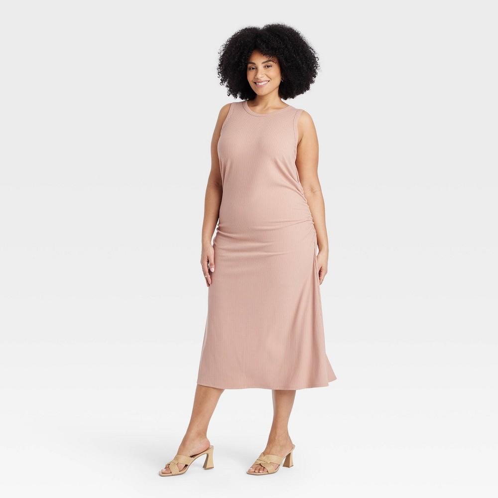 Women's Rib Knit Midi Bodycon Dress - A New Day™ Brown 2X