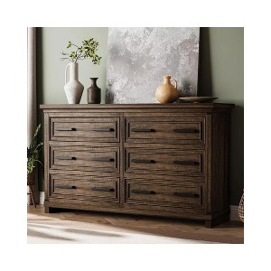 Vintage 55" Chest of Drawers, Dresser Organizers with 6 Drawer and Handle for Living Room, Bedroom, Hallway, Natural Texture Designed - 1 of 4