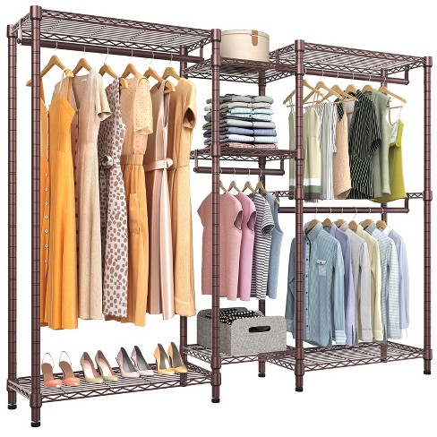 Jomeed Industrial Steel Freestanding Closet Clothing Garment Rack Organizer  With 6 Shelves And Hanging Rod For Home, Dorm, And Bedroom, Black/brown :  Target