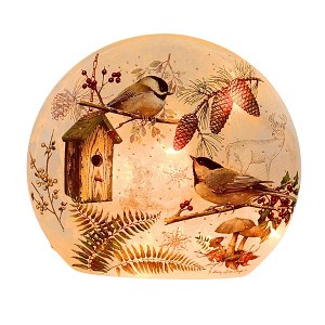 Stony Creek 6.5 Inch Winter Chickadees Pre-Lit Small Round Orb Christmas Lighted Glass Accent , Christmas Decor Winter Birds (1PC) - 1 of 4