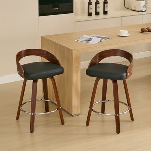 DOMETOUR Wood Bar Stools Set of 2 Low Back Bar Height Stools with Soft Cushion Seat 25" Counter Height - 1 of 4