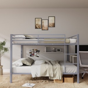 FONTOI Low Profile Bunk Bed Frame with Built-in Ladder, Twin Size Bed Frame for Kids Teens, No Box Spring Required, Gray, 77.6"*61.8"*56.5" - 1 of 4
