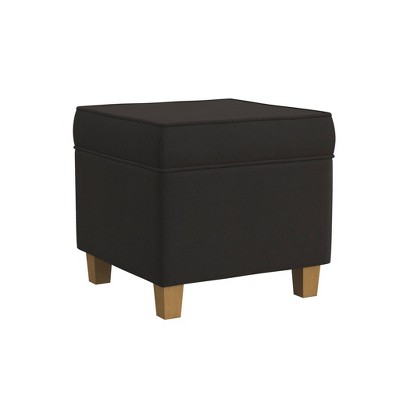 Chocolate Brown Velvet Square Storage Ottoman with Honey Oak Legs