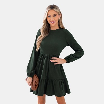 Women's Bubble Sleeve Round Neck Dress - Cupshe