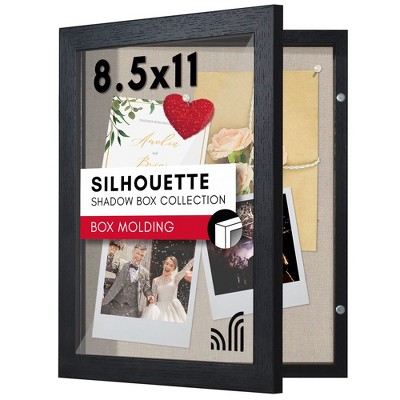 Americanflat Front Opening 8.5x11 Shadow Box Frame with Shatter-Resistant Glass - Silhouette - Case - Black