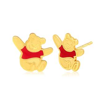 Disney Girls Classics Winnie the Pooh 14k Gold Stud Earrings with Red Enamel Accent