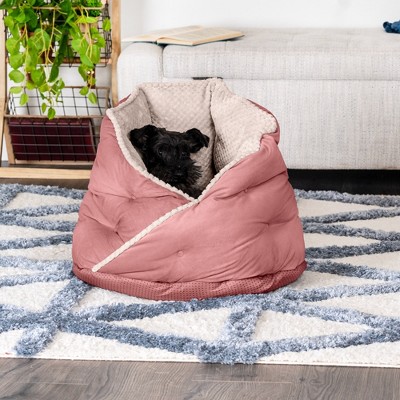 Medium Soft Pink Minky Faux Fur & Velvet Pet Bed