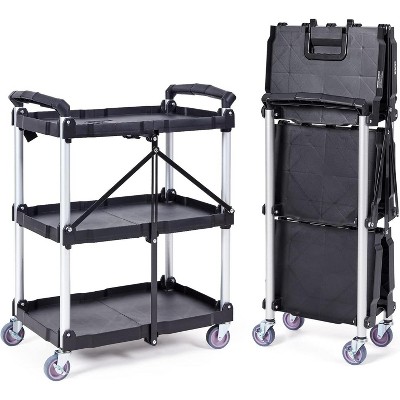 Utility Service Cart, 2 Shelf Duty Plastic Rolling Utility Cart, Medium Lipped Shelf, 360° Swivel Wheels