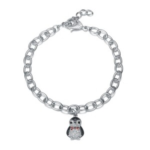 Guili Rhodium-Plated Sterling Silver with Ruby Red, Black, and White Cubic Zirconia Bird Charm Bracelet, Bold Design for Unique Style - 1 of 3