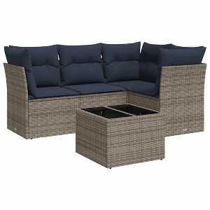 vidaXL Patio Sofa Set with Cushions 5 Piece, Patio Furniture with Glass Table, Outdoor Conversation Set, Modern Style, Gray Poly Rattan - 1 of 4