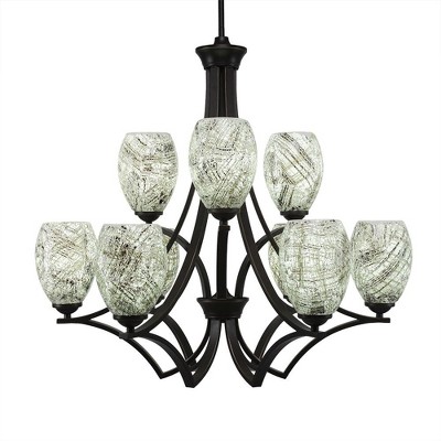 Toltec Lighting Zilo 9 - Light Chandelier in  Dark Granite with 5" Natural Fusion Shade
