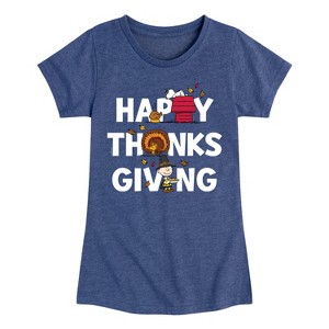 Girls' - Peanuts - Happy Thanksgiving Icons Fitted Short Sleeve Graphic T-Shirt - 1 of 4