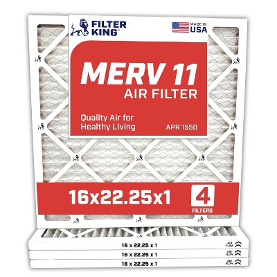 Filter King 16x22.25x1 Air Filter | 4-PACK | MERV 11 HVAC Pleated A/C Furnace Filters | MADE IN USA | Actual Size: 16 x 22.25 x .75"
