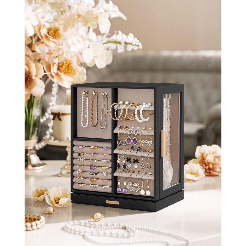 SONGMICS Jewelry Box 360° Rotating, Jewelry Storage Case with 5 Drawers, Jewelry Organizer, Glass Window, Spacious, 3 of 7