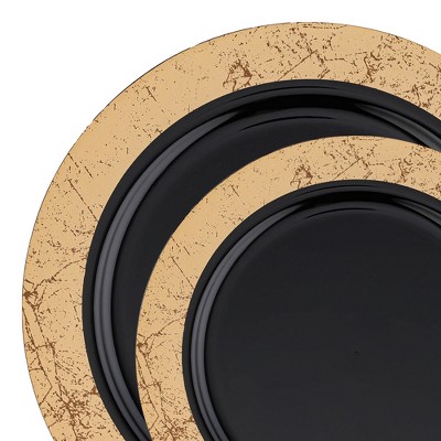 Smarty Had A Party Black w/ Gold Marble Rim Plastic Dinnerware Set - 120 Sets