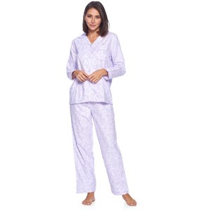 Casual Nights Women's Flannel Long Sleeve Button Down Pajama Set - 1 of 4